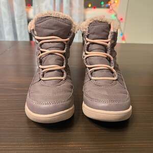Sorel Whitney II Plus Lace Waterproof Snow Boot Grey Pink Size 1